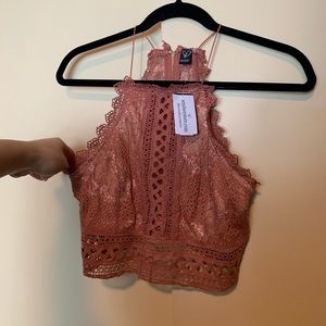 Windsor mauve lace top with thin straps and zipper